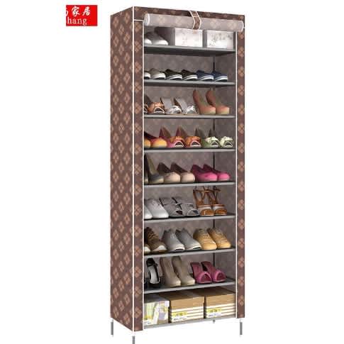 Stainless Shoe Rack With Fabric Cover 9 Steps Layers-chocolate Brown 15x30cm
