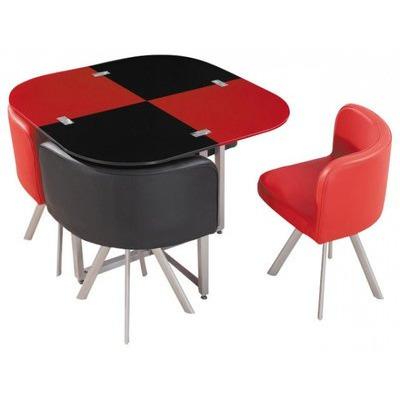 4 Seater Glass Dining Set - Red & Black
