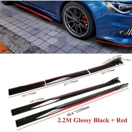 Universal Carbon Fiber Side Skirt Kit Side Lip Splitters With Extension Wing - Red & Black
