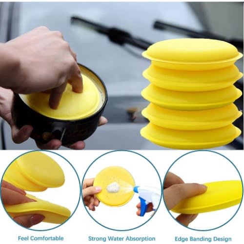 High Density Car Waxing Polish Foam - Yellow - 5pcs