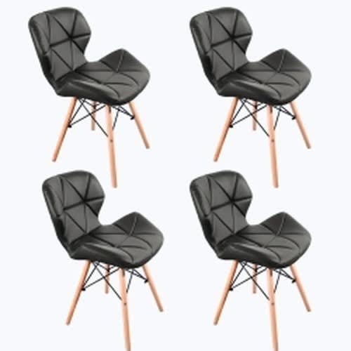 Dinning Leather Chair With Wooden Leg- Set Of 4