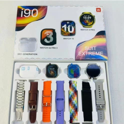 I90 Smartwatch Suite With 7 Straps 3 Watches And Earbuds - Silver