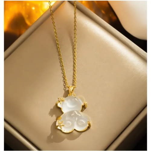 Stoned Gummy Bear Pendant Necklace - Ivory