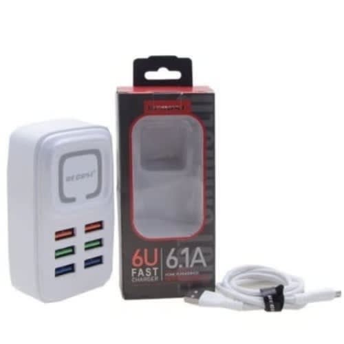 Recrsi 8-USB Port Fast Cell Phone Charger With Auto ID - 6A