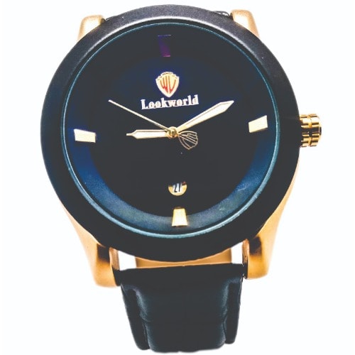 Men's Leather Super Date Function Timeless Wristwatch - Black