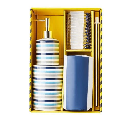 Bathroom Gift Set 15-piece - Blue & Grey - Thick Stripes