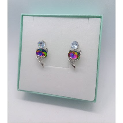 Cubic Zirconia Rose Flower Dangle & Drop Earrings - Rainbow