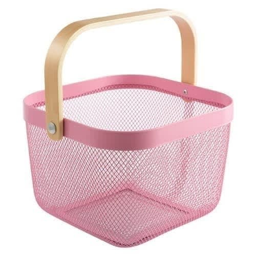 Multifunctional Mesh Basket With Wooden Handle - Pink