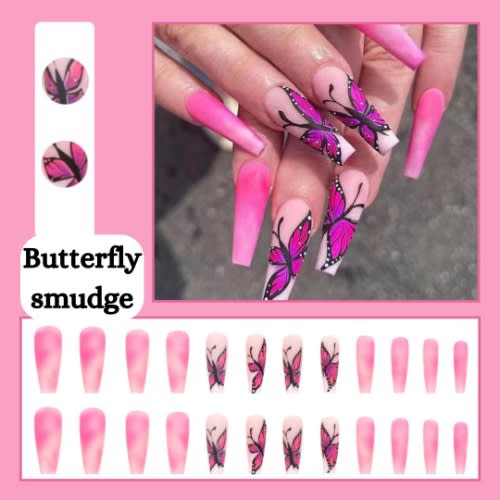 Butterfly Smudge  Press on Nails - 24 Pcs