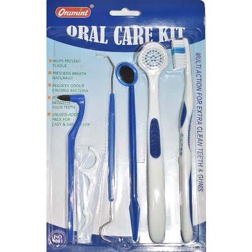 Oral Care Kit - Set Of 6 Items For Teeth - Tongue And Gums -Blue