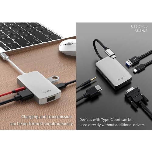 Wiwu A513hvp Alpha 5 In 1 Usb C Data Hub Adapter