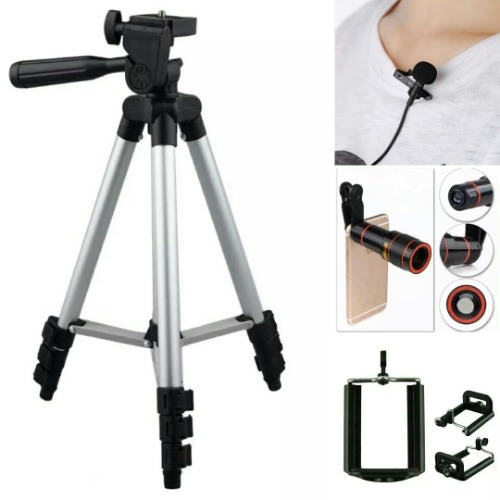 Hotpro Tripod - Phone Holder + 12x Zoom Lens + Clip Microphone