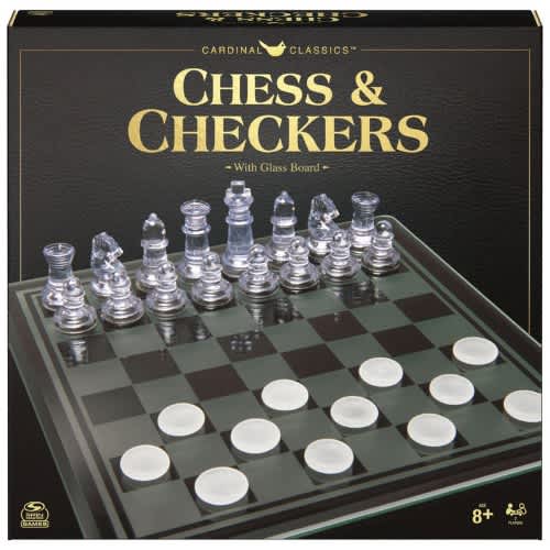 Clear Chess  Checkers Set With Glass Gameboard