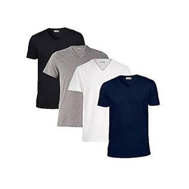 4 In 1 V Neck Shirts Bundle - Navy Blue, White, Ash, Black.