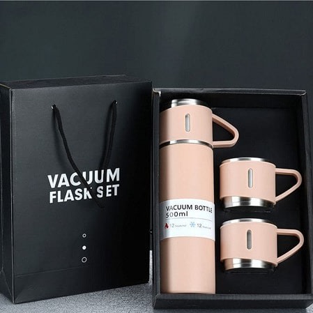 Vacuum Flask With 3 Cups - 500ml - pink