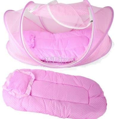 Foldable Baby Bed With Mosquitoe Net - Pink