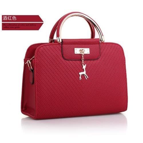 Ladies Pu Leather Handbag With Deer Loop Design - Wine