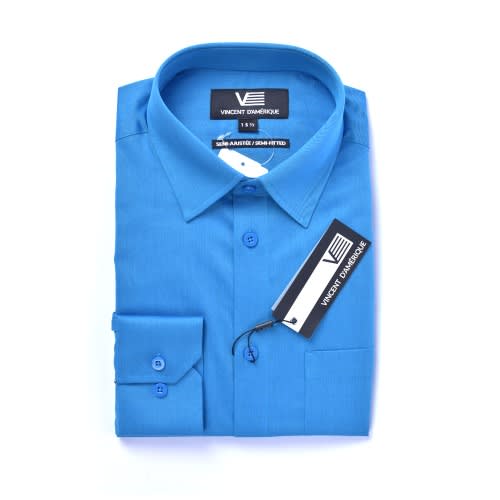 Vincent D'Amerique 100% Cotton Men's Twill Dress Shirts -Blue