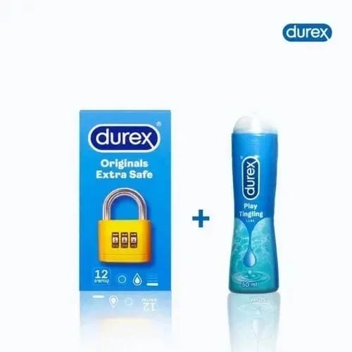 Durex Extra Safe Thick Safety Condoms + Lubricant Play Tingle - 50ml