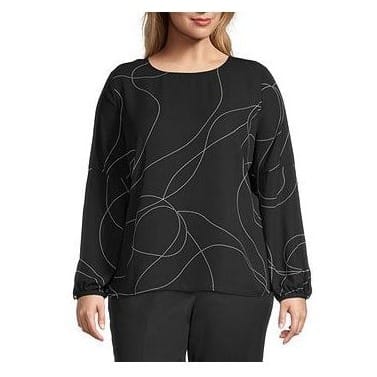 Button Long Sleeve Top- Black Abstract