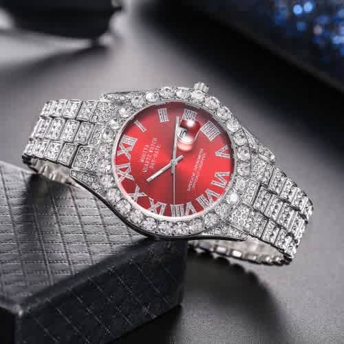Men's Watch Sliver With Red Dial - Fully Boxed