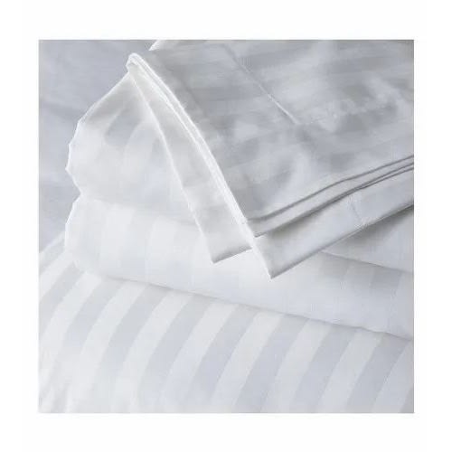 Plain Stripe Bedsheet With 4 Pillowcases & Duvet - White