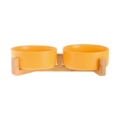 TD Elevated Ceramic Dual Ceramic With Bamboo Stand -1800ml -Yellow