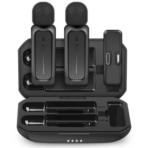 All in One Dual Wireless Clip Lavalier Microphone - 3 Mode Denoise With Charging Case For All Device