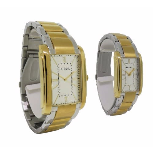 Fossil His And Hers Analog Rectangular Roman Numeral Stainless Steel Watch