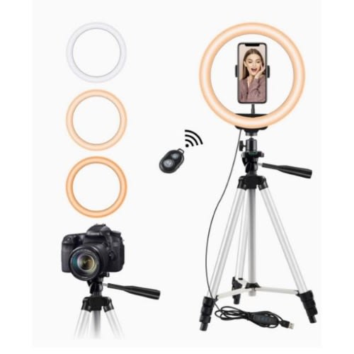 10" Professional Livestream Video Ring Light With Bluetooth Remote And 3Ft Tripod