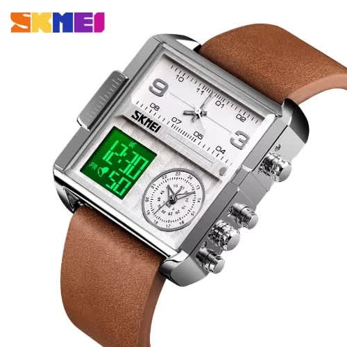 Men's Square Brown Leather Strap