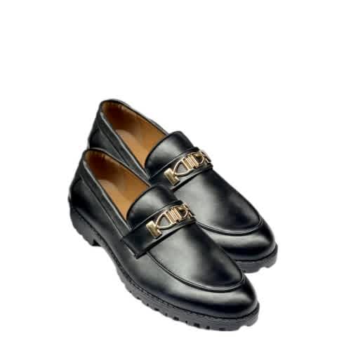 Men's Plain Leather Anch Shoe - Black