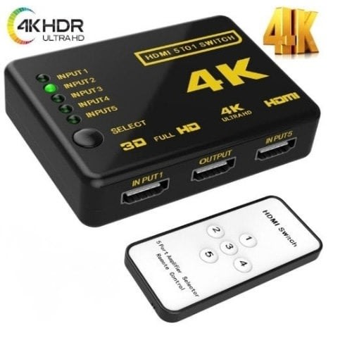 5 Port Hdmi Switch With Ir Remote - Full Hd