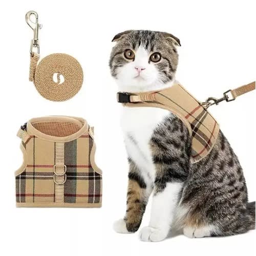 TD Authentic Air Mesh Harness With Leash Large - Brown Pattern