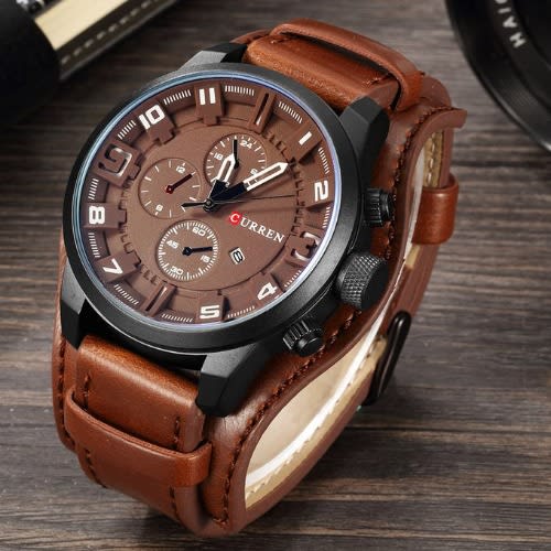 Exotic Leather Strap Military Sports Men Watch-brown