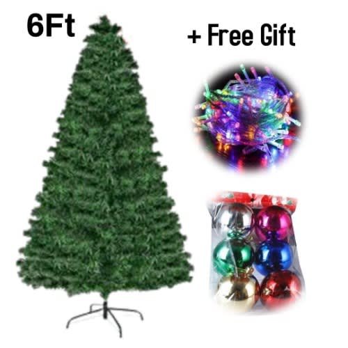 6ft Xmas Tree + Colour Led Lights + Balls For Decoration