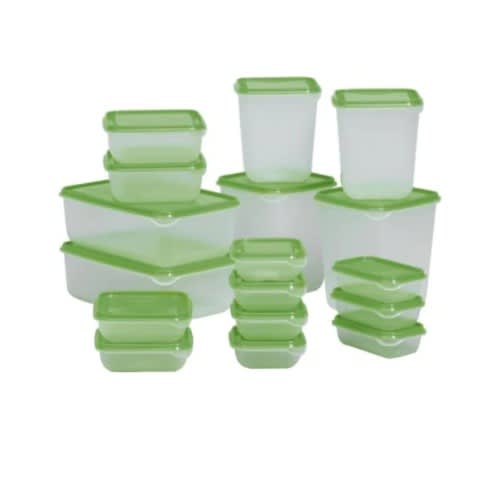 Pruta Food Container -Set Of 17 - Transparent - Green