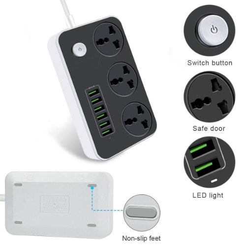 6USB Port With 3 Socket Auto Max 3.4a Ldnio