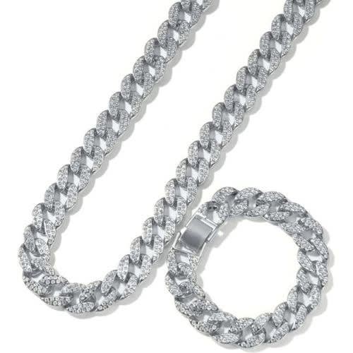 Men's Hip Hop Iced Out Bling Chain Necklace & Bracelets - 15mm