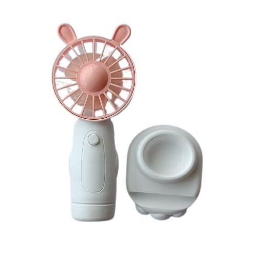 Mini Handheld Fan With Phone Holder - Pink & White