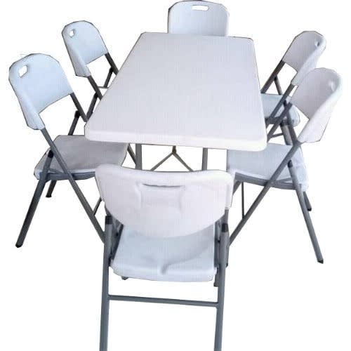 Rectangle Plastic Table With 4 Foldable Metal Legs And 6 Foldable Iron Leg Chair