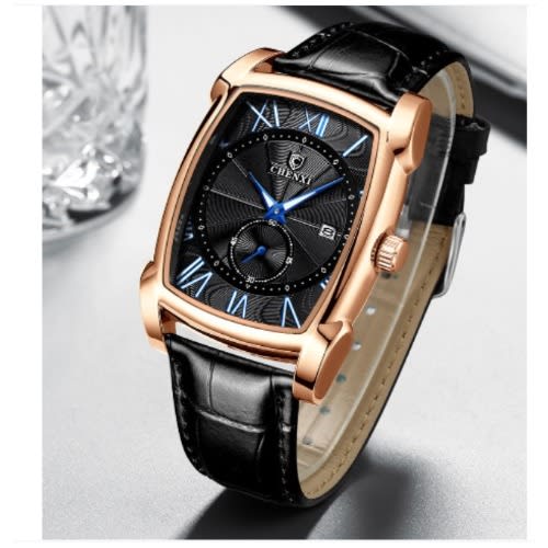 Chenxi Men's Business Leather Wristwatch - Black And Gold