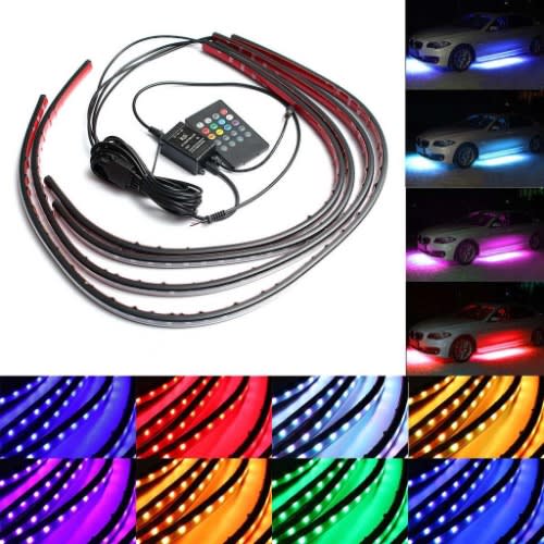 4pcs Car Led Light Strips Waterproof Rgb Under Car Tube
