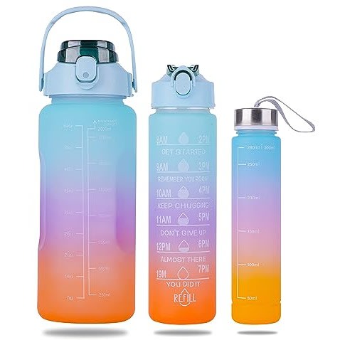 Ombre Design Water Bottles - Set Of 3 - Water Intake Tracker