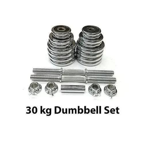 Adjustable 30kg Chrome Dumbell Set - 15kg Each