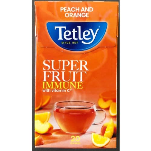 Tetley Super Fruits Immune With Vitamin C Peach & Orange Tea - 40gx 20 Tea Bags