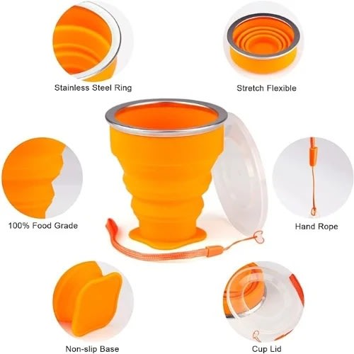 Silicone Foldable Cup - Orange - 260ml - 1pcs