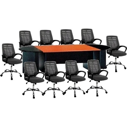 10 Seater Boardroom & Conference Table With 10 Mesh Office Chairs