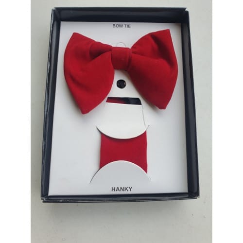 Men's Butterfly Bow Tie With Pocket Square - Red - Mbt-7008