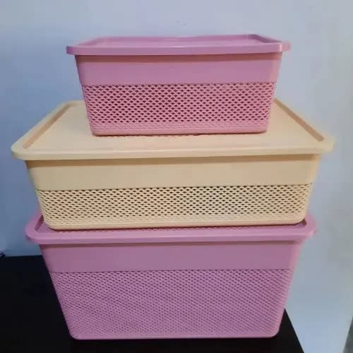 Multipurpose Storage Basket With Lid -3pcs Set
